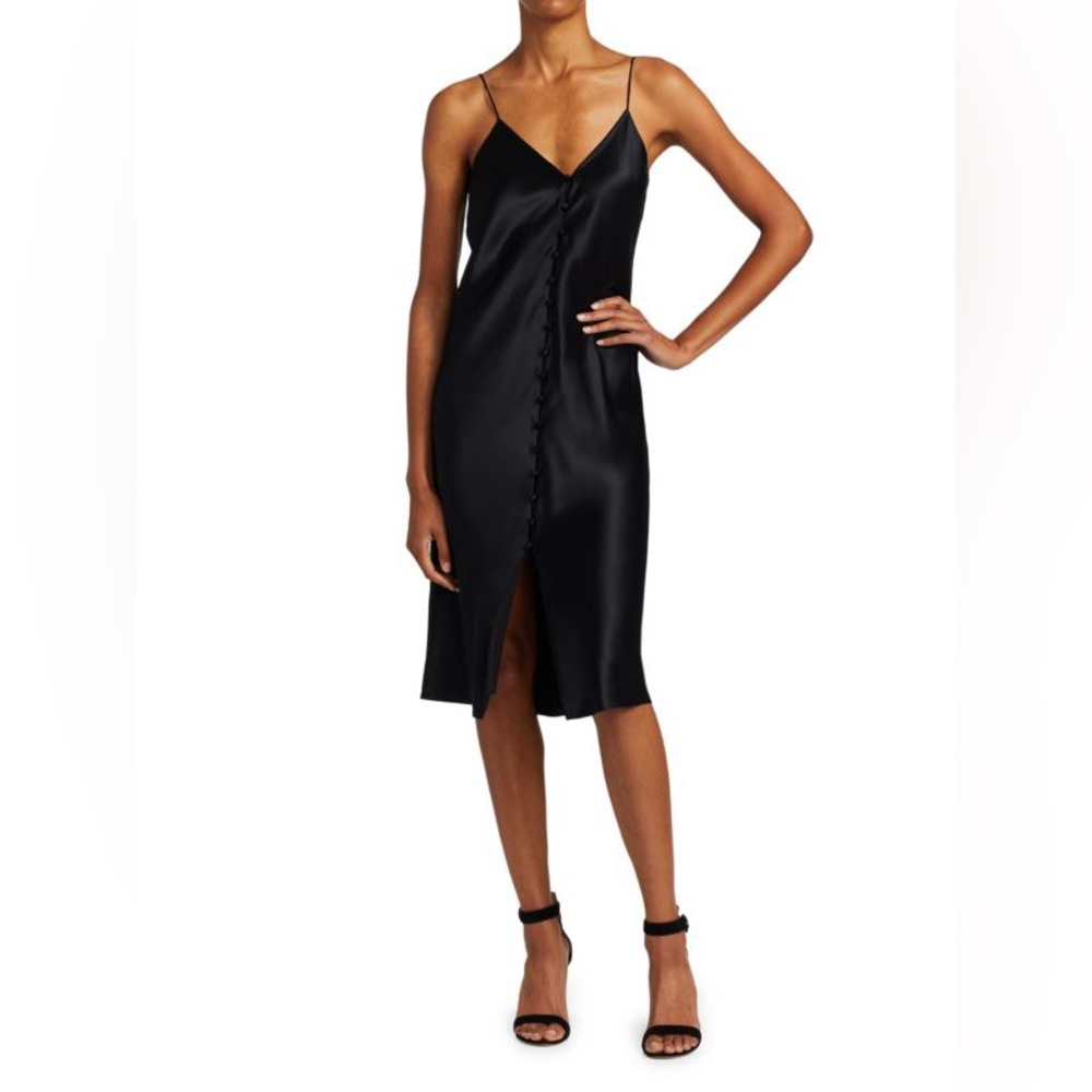 NWT Cami NYC Cressida Button-Front Silk Slip Dress in Black